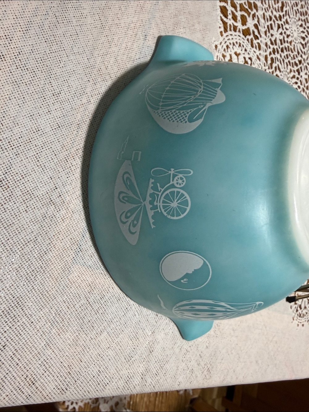 Turquoise PYREX promo Hot Air Balloon 441 cinderella mixing bowl chip and dip - Picture 3 of 13